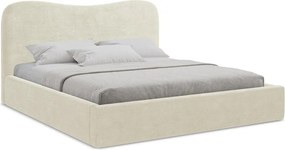 Bézs kárpitozott ágyneműtartós franciaágy ágyráccsal 160x200 cm Kahai – Makamii