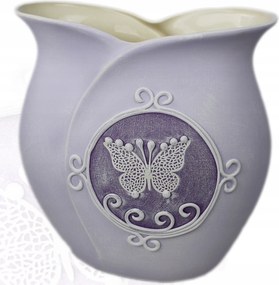 Tulipán alakú kerámia váza 21 cm, pillangó motívummal díszítve