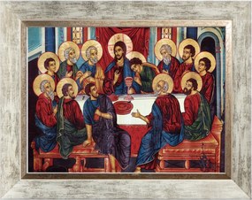 Utolsó Vacsora Vallásos Vászonkép Fehér Keretben 30X40