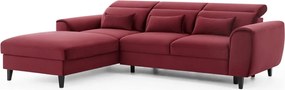 Piros bársony kinyitható-tárolóhelyes sarokkanapé (bal oldali-heverő résszel) Foble – ELTAP