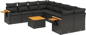 vidaXL 9 részes fekete polyrattan kerti ülőgarnitúra párnákkal