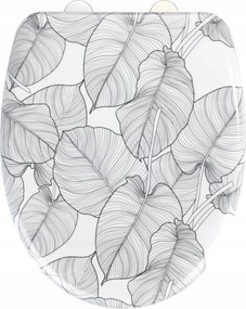 Wc-ülőke Könnyen Zárható Levél Motívum Fekete-fehér 45X38 CM Wenko