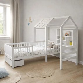 Gyerekágy-ház tárolóhellyel és asztallal fehér