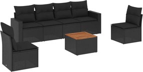 vidaXL 7 részes fekete polyrattan kerti ülőgarnitúra párnával