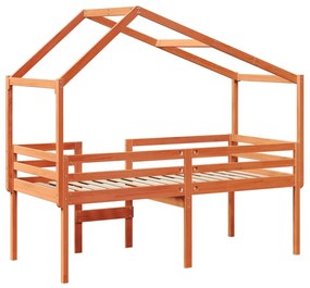 viaszbarna tömör fenyőfa magasított ágy tetővel 80 x 200 cm