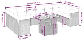 11 részes szürke polyrattan kerti ülőgarnitúra párnákkal