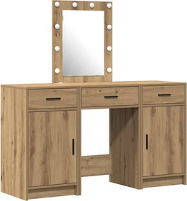 vidaXL Öltözködőasztal tükör lámpákkal Barna 50 x 41 x 135 cm Faanyag