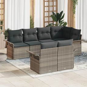 7 Darabos Kert Kanapé Szett Párnákkal Szürke Poli Rattan