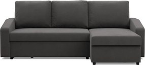 Zeus sarokkanapé, 1 ágyneműtartóval, döntött kartámasz, szövet anyag, univerzális oldal, hab töltet, szürke