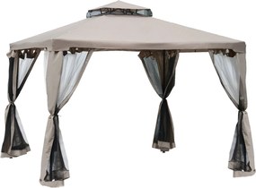 Outsunny Pavilon Dupla Tetővel, kb. 3x3 m Vízálló Stabil Téli Pavilon Szúnyoghálóval, Oldalsó Panelek, Fém Kerti Pavilon Kerthez, Teraszhoz, Szürke |