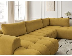 Mustársárga kinyitható-tárolóhelyes sarokkanapé (jobb oldali-U alakú) Fuji – Bobochic Paris