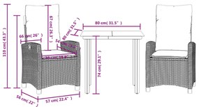 3 részes vegyes bézs polyrattan kerti étkezőgarnitúra párnákkal