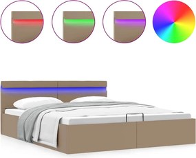 vidaXL kávészínű műbőr LED-es hidraulikus ágykeret 180 x 200 cm