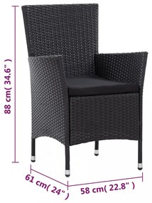 7-részes fekete polyrattan kültéri étkezőgarnitúra párnákkal