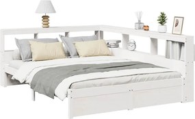 vidaXL fehér tömör fenyőfa könyvespolcos ágy matrac nélkül 150x200 cm