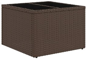 barna polyrattan üveglapos kerti asztal 55 x 55 x 37 cm