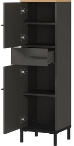 Sötétszürke fürdőszoba szekrény tölgyfa dekorral 34x123 cm Yonkers - Germania