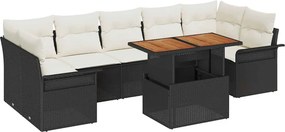 vidaXL Kerti Kanapé Szett tárolóval 8 pcs Fekete Poli rattan