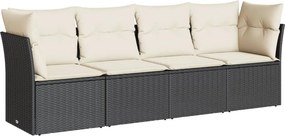 vidaXL 4 részes fekete polyrattan kerti ülőgarnitúra párnákkal