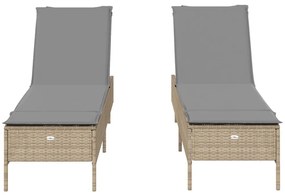 2 db bézs polyrattan napozóágy párnával