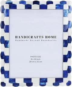 Kézműves termék, házi készítésű képkeret, kézzel készített kék-fehér képkeret