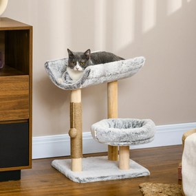 PawHut Macska Fa Kaparóval, Mászófa Macskáknak, 1 Felső Fakkal Mosható Párnával, 1 Kerek Fakkal és 1 Függő Juta Labdával, Macska Játék Torony, Magassá