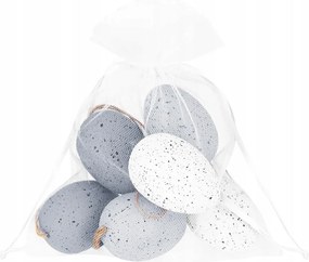 Húsvéti dekoráció Tojás organza tasakban szürke 6 db