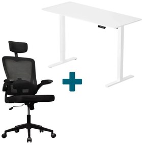 CSOMAGAJÁNLAT | LVN System Lite elektromos asztal + forgószék szett - Fehér 140x60cm elektromosan állítható magasságú íróasztal - Fekete forgószék