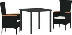 vidaXL Kert étkező szett párnával 3 pcs Fekete Porszórt acél