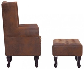 barna művelúr Chesterfield&quot; karosszék és lábtartó&quot;