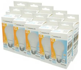 LED lámpa , égő , körte , E27 foglalat , 15W , hideg fehér , A60 , COSMOLED , 10 darabos csomagban