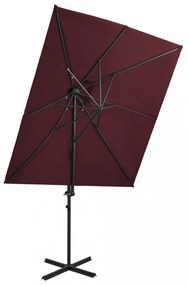 bordó dupla tetejű konzolos napernyő 250 x 250 cm