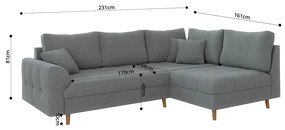 Szürke buklé sarokkanapé (jobb oldali-L alakú) Ariella – Ropez