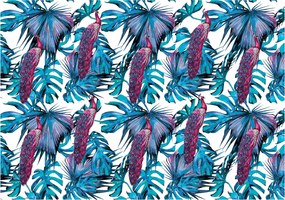 Flizelin fotótapéta Trópusi páva Egzotikus levelek Stílus 416x254 +ragasztó