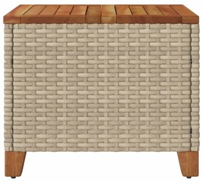 bézs polyrattan és akácfa kerti asztal 45 x 45 x 37 cm