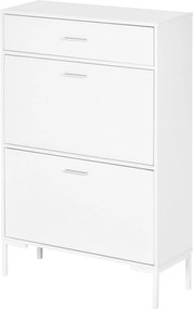 HOMCOM Mobil Cipőtartó, Modern Cipőszekrény 12 Pár Cipőhöz 2 Hajtogatható Ajtóval és Fiókkal, Forgácslapból, MDF-ből és Fémből, 75x26x110 cm, Fehér |