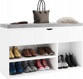 2 szintes cipőtároló pad, fa párnázott ülőke felnyitható tárolóval, fehér