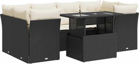 vidaXL 7 részes fekete polyrattan kerti ülőgarnitúra párnával