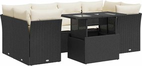 vidaXL 7 részes fekete polyrattan kerti ülőgarnitúra párnával