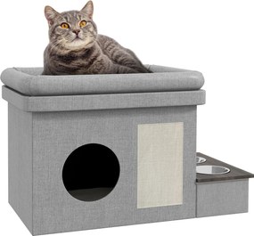 PawHut Macska Barlang, Macska Háza, Macska Fészek 2 Rozsdamentes Acél Tálkával, Macska Ágy Párnával, Kaparó Pad, Kutyaház Macskáknak és Kutyáknak 8 kg