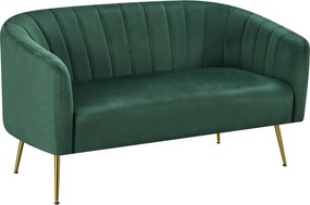 Design kétszemélyes kanapé, sötétzöld Velvet szövet/gold króm-arany, BAGY