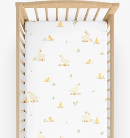 Goldea gyermek körgumis pamut lepedő kiságyba - kacsák 60 x 120 cm