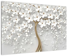 Fehér fa virágokkal képe (90x60 cm)