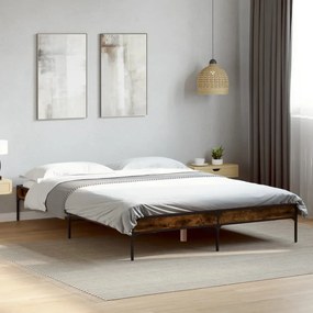 füstös tölgyszínű szerelt fa és fém ágykeret 140 x 200 cm