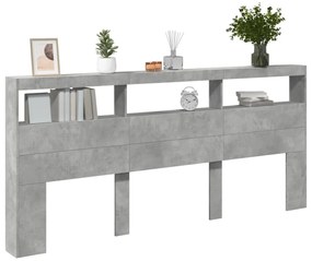 betonszürke áthidalószekrény LED-világítással 220 x 17 x 102 cm
