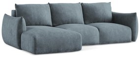 Kék zsenília kinyitható sarokkanapé (bal oldali-heverő résszel) Leila – Makamii