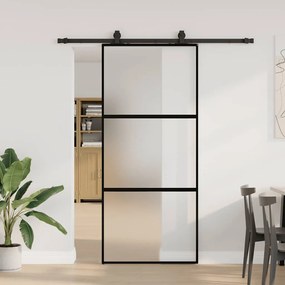 Fekete edzett üveg tolóajtó fémszerelék szettel 90x205 cm