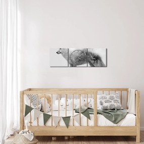 Kép - Vad tájat tükröző sarkvidéki farkas, fekete-fehér (órával) (90x30 cm)