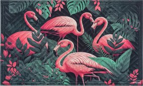 Lábtörlő pvc ajtó alá textil gumi flamingó 45x75 cm rózsaszín zöld