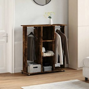 füstös tölgy szerelt fa ruhásszekrény kerékkel 102x38x110 cm